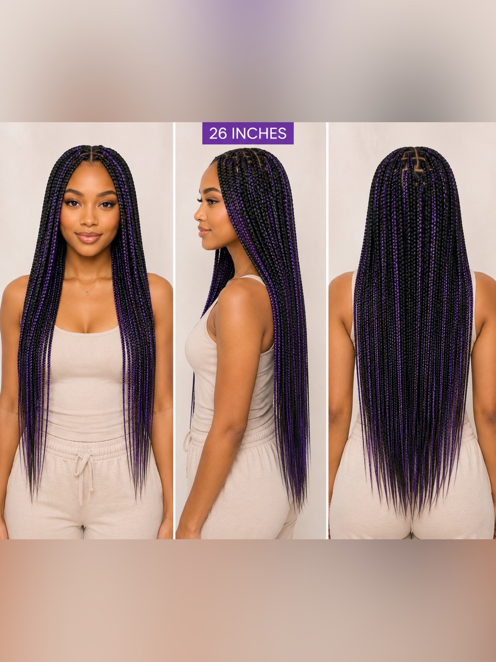 26” Purple Synthetic Braiding Hair Extension Weft for Box Braids Crochet Hair